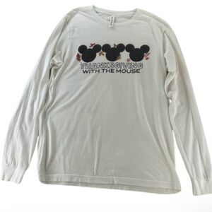 Disney Thanksgiving With The Mouse Long Sleeve Shirt White Bella Canvas Size L